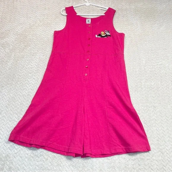 Warner Bros 1994 Looney Tunes Embroidered Pink Romper Girls Large 90s Kidcore - Picture 2 of 12